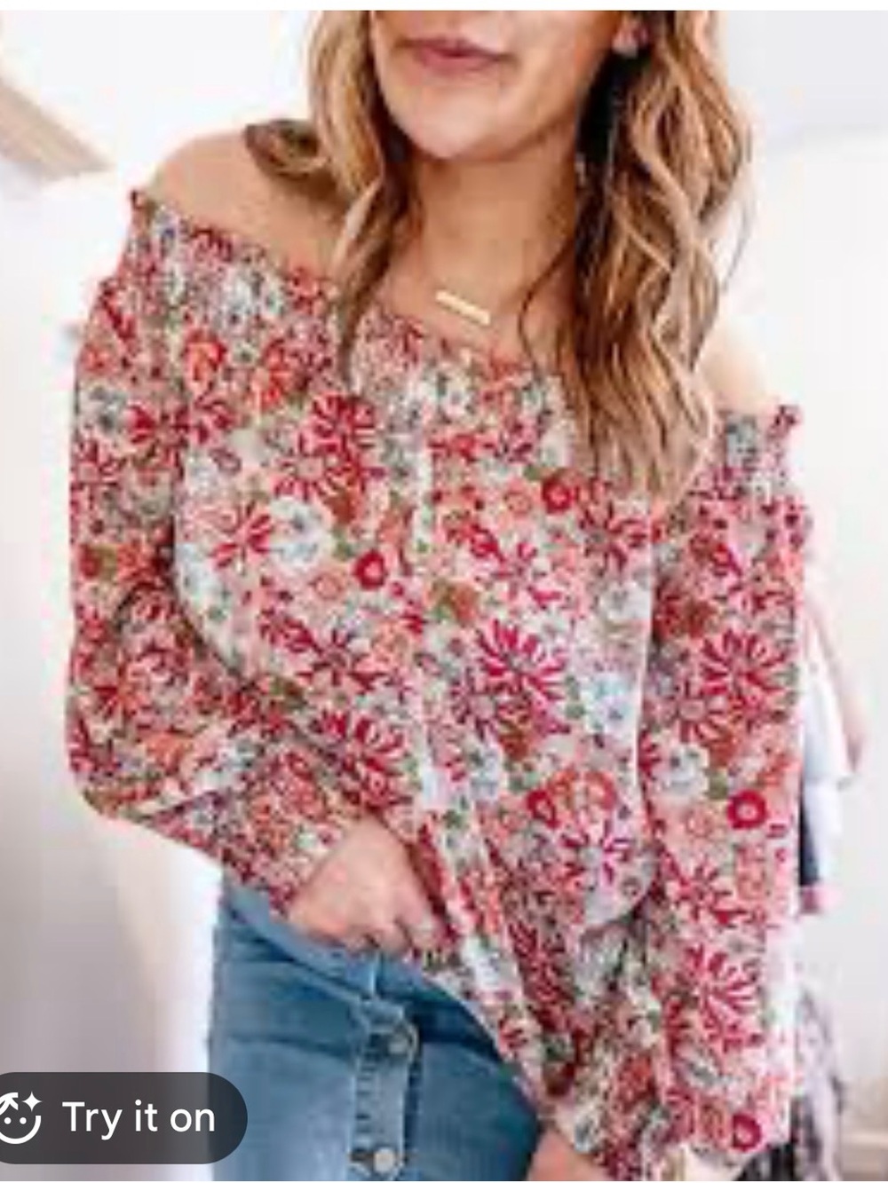 Floral Off-Shoulder Boho Blouse Size M